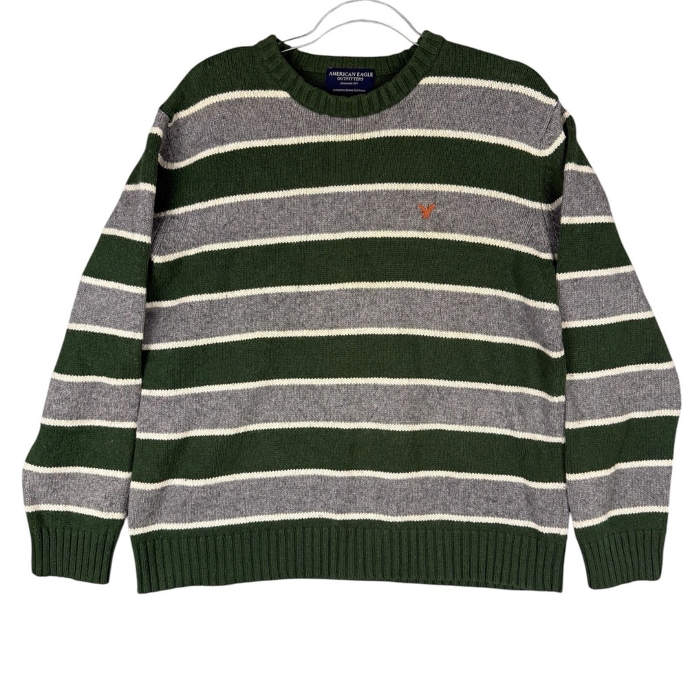 Men’s American eagle wool blend striped sweater size large Y2K grandpa